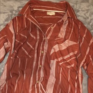 Coral Cropped Button Down Top